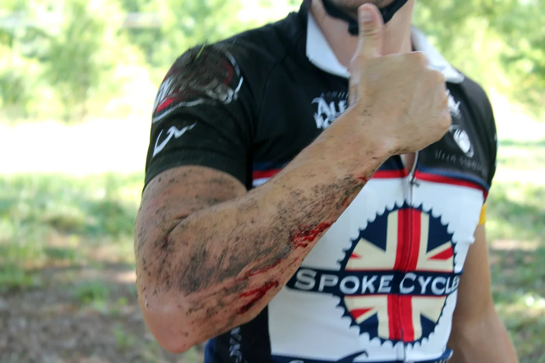 Eddie Jones of Raleigh clipped a pedal. He rides for Spoke Cycles of Wake Forest.