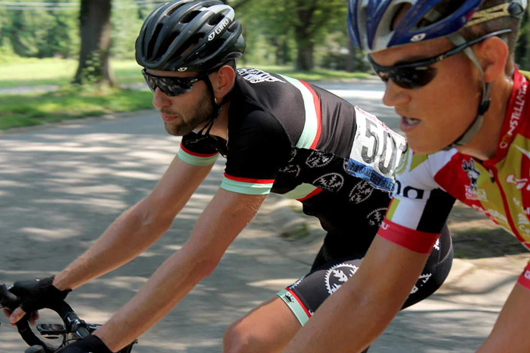 Pete Kreuser, left, and Terry Huss cool down after their race.