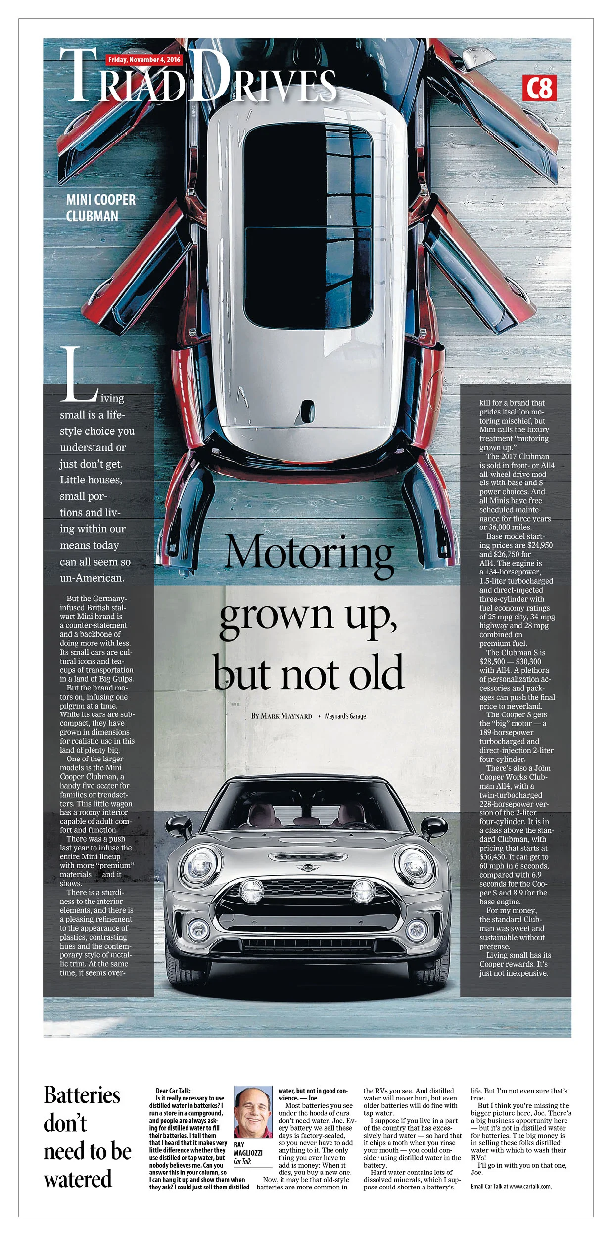 With a good story and images for a car review about the Mini Cooper Countryman, I shifted other weekly material to an inside page and ran with a one-story front.