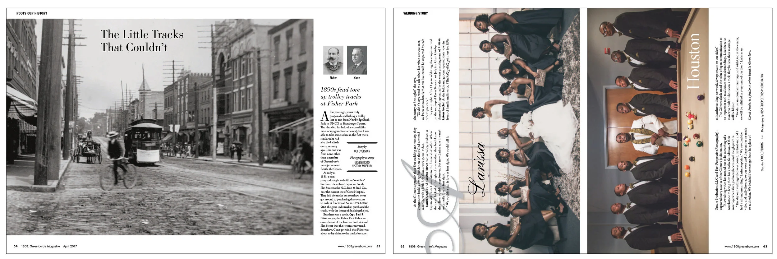  One story every month looks at the history of Greensboro. The installment centered around a trolley line and a feud between two prominent businessmen in the late 1800s.Another monthly spread is about a local wedding. Images submitted by the wedding…