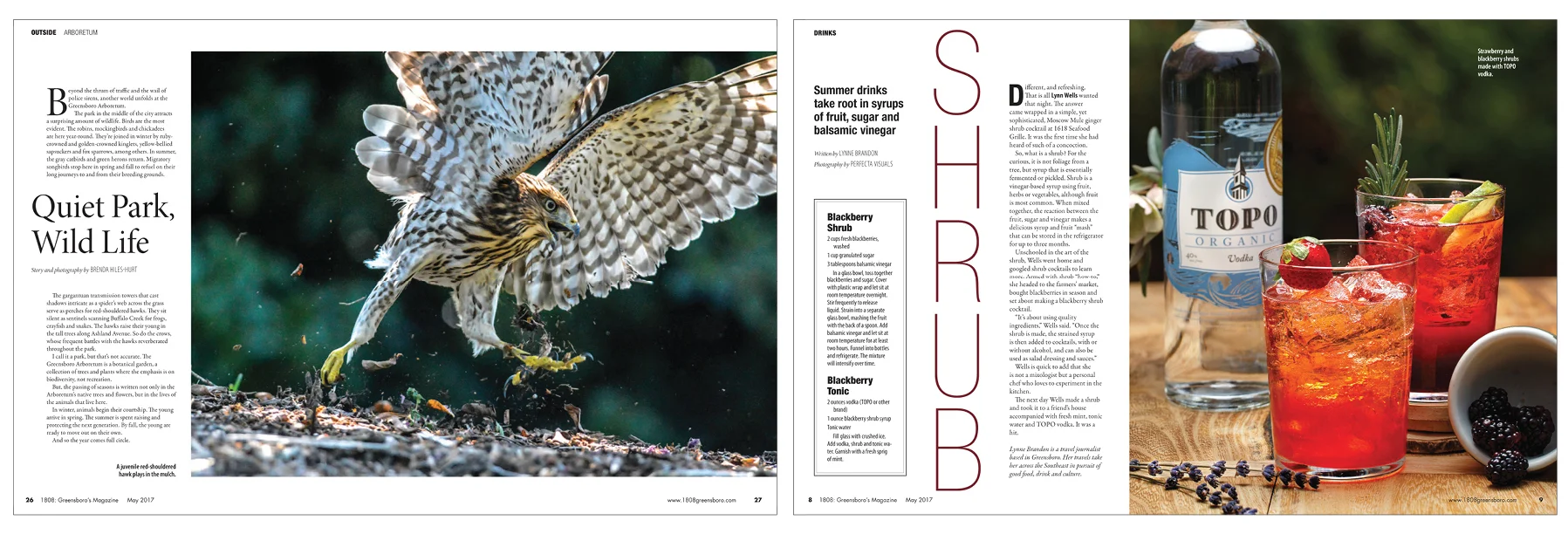 As part of the outside theme, we published a series of images taken in an arboretum near the heart of the city. The photographs were taken by a staff copy editor in her spare time. The monthly piece on drinks gave recipes for making and using shrubs…