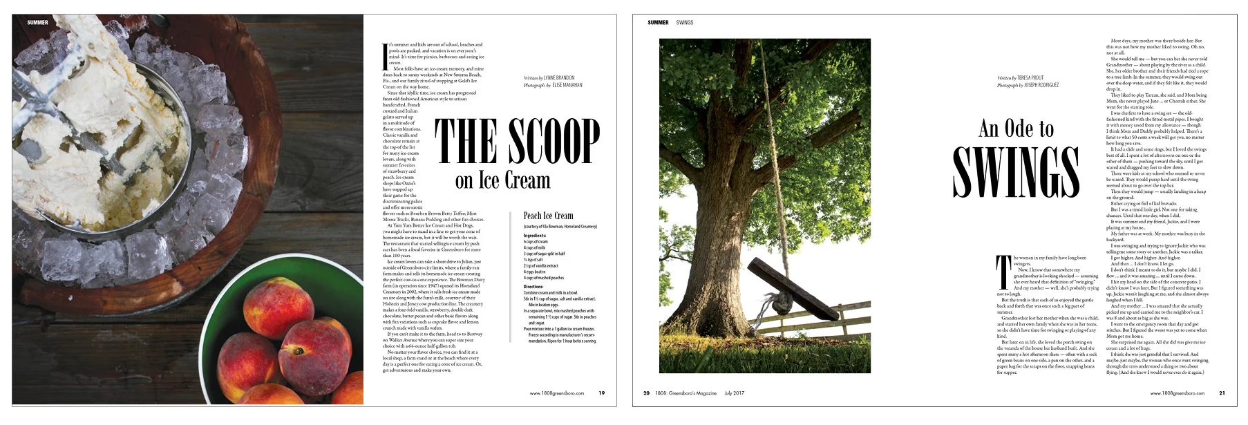 Summer pastimes include ice cream and swings.