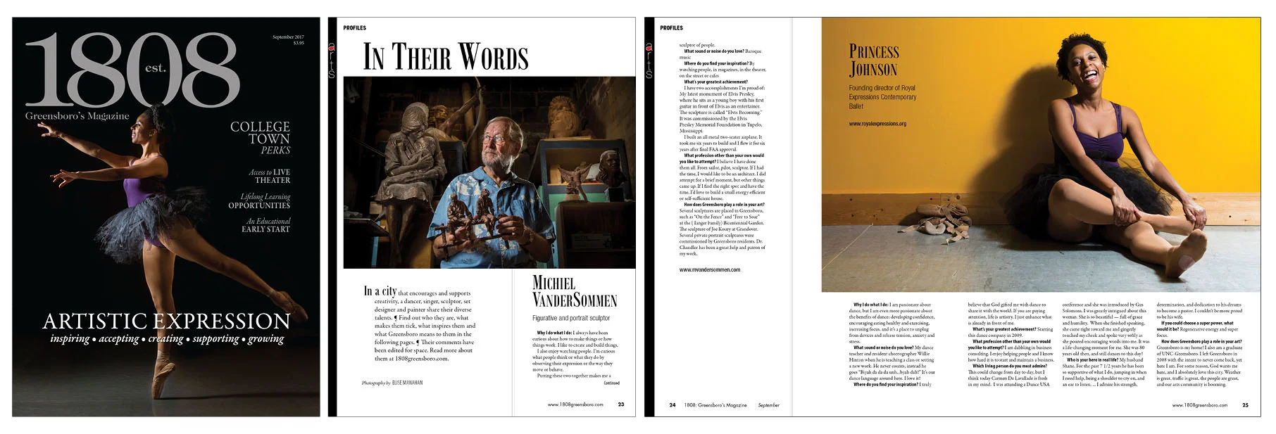 We took a look at the arts scene in Greensboro for the September issue. An impromptu brainstorming chat with our staff photographer kept leading in new directions, with a series of five profiles being the winner. I proposed a "Dewar's Profile" Q&amp…