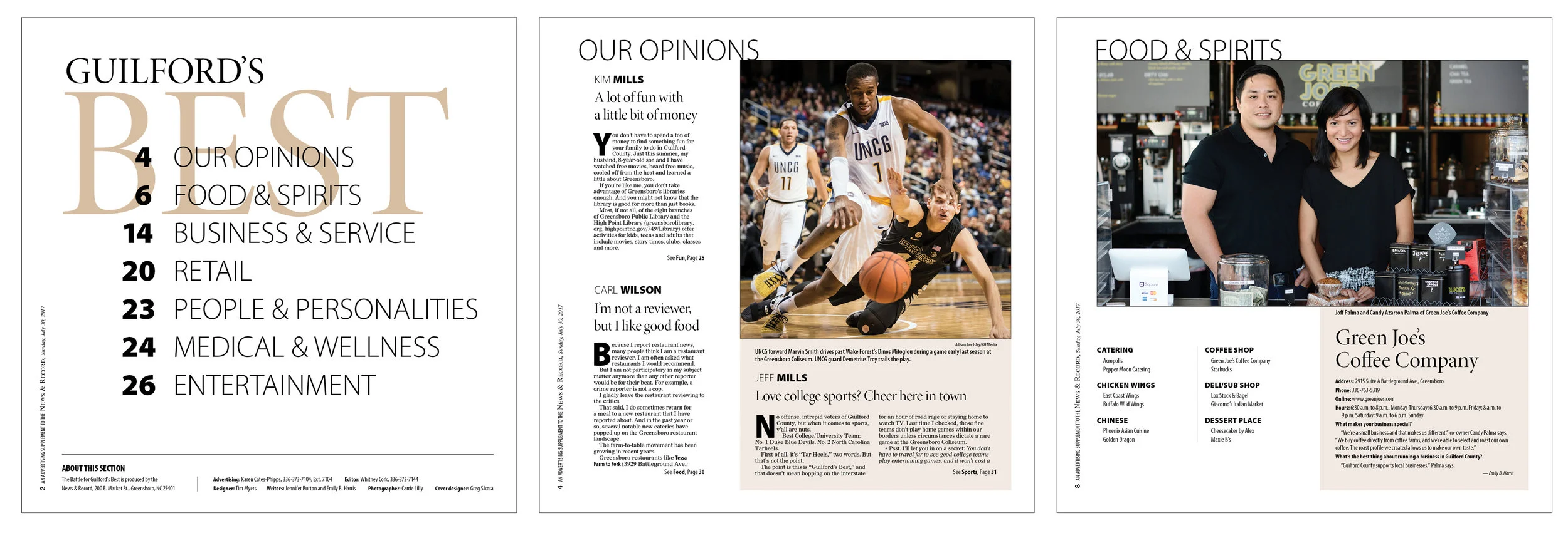 The News &amp; Record produces an annual "Best of..." publication on area businesses. The material I was given was basically a list of the winners in six categories, profiles of some of the winners and three columns written by staffers. I stretched …