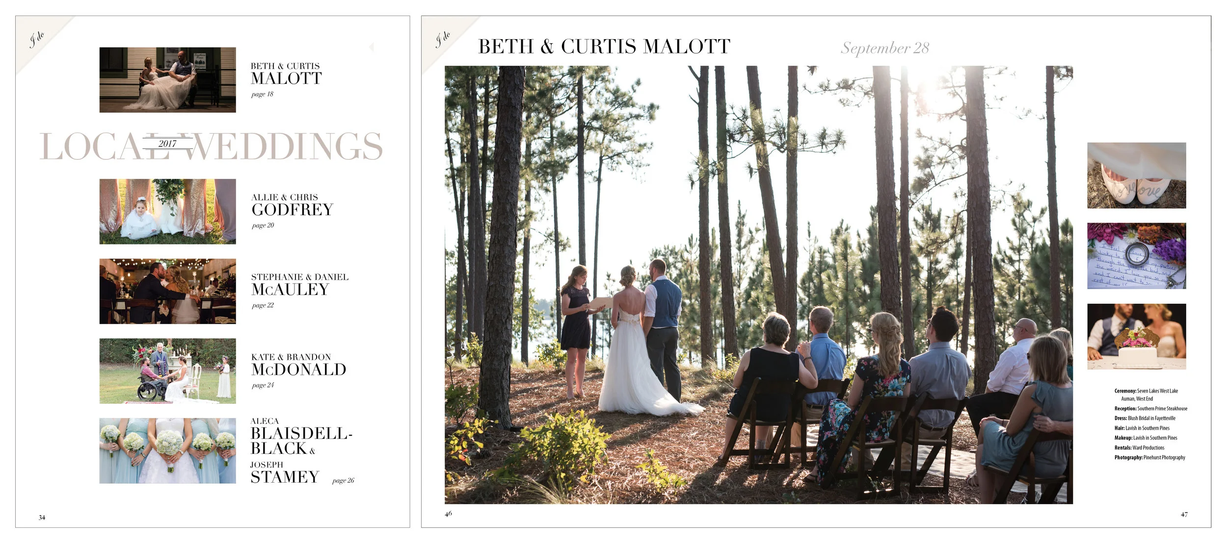 Five local weddings were featured with a sampling of images from their day.