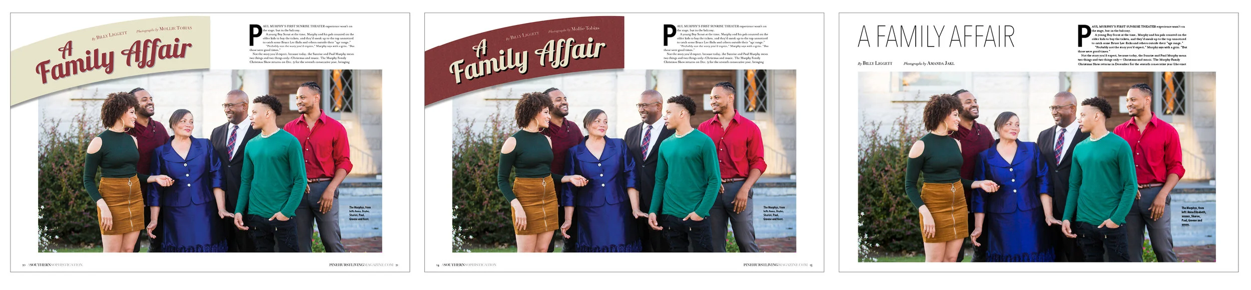 A popular Christmas concert was previewed with a story on the featured family. This fell together very close to deadline with the version on the right. I thought the typography was rather plain, so I did a quick adjustment that mirrored the concert …