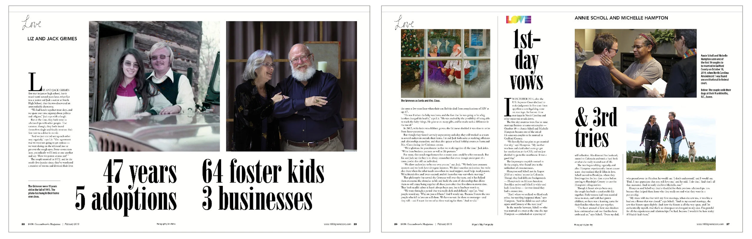 Pairing old and new images with headlines based on numbers led to a consistent feel across the six pages devoted to the “Love” package.