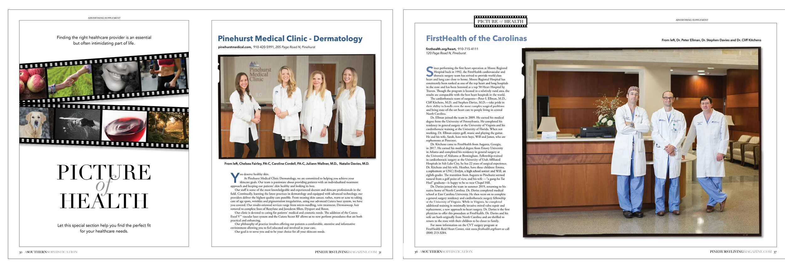 Pages from an annual advertising section sold to medical professionals in Moore County.