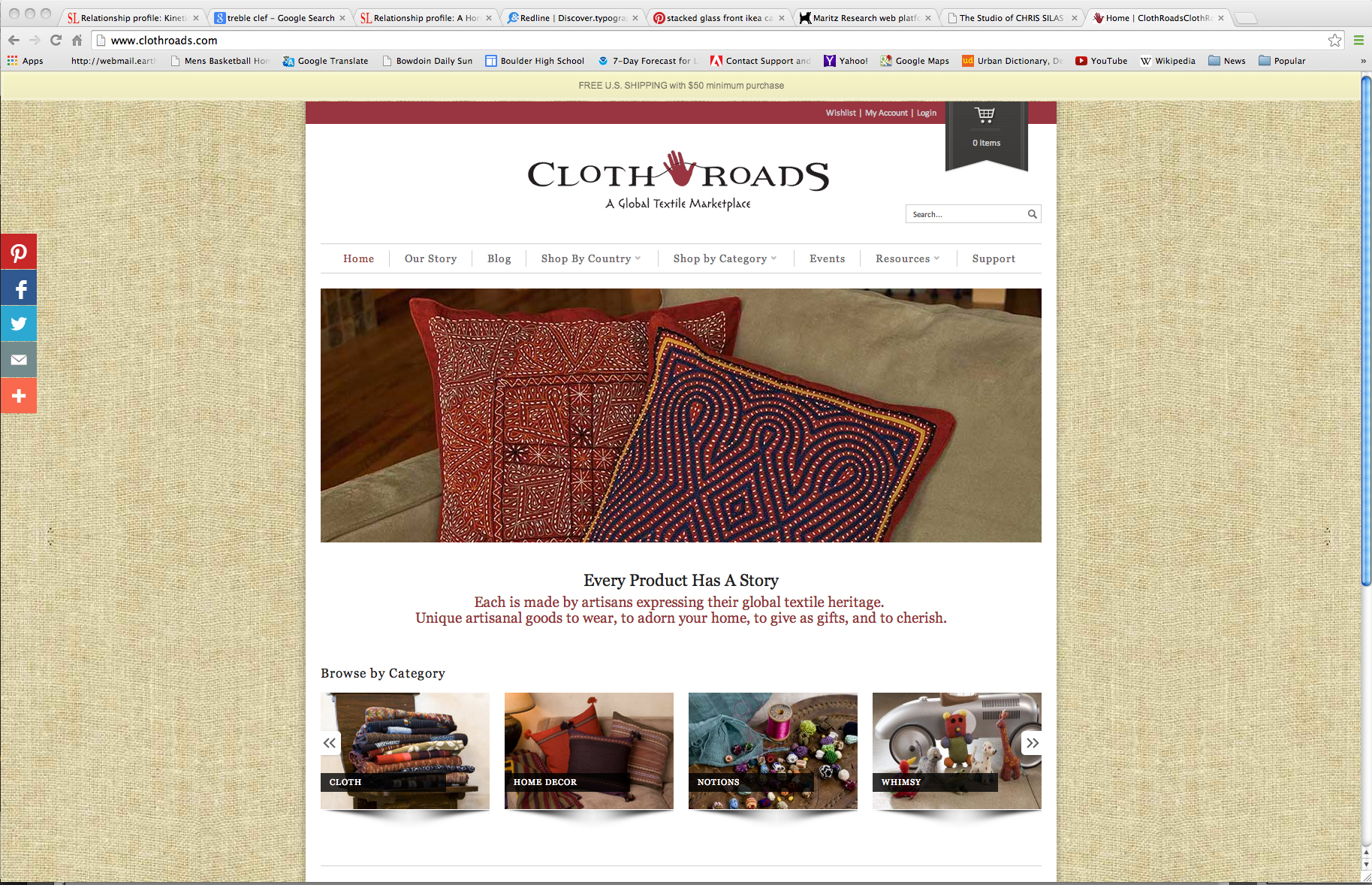  Web template for an online retailer of hand-made, global textiles. 