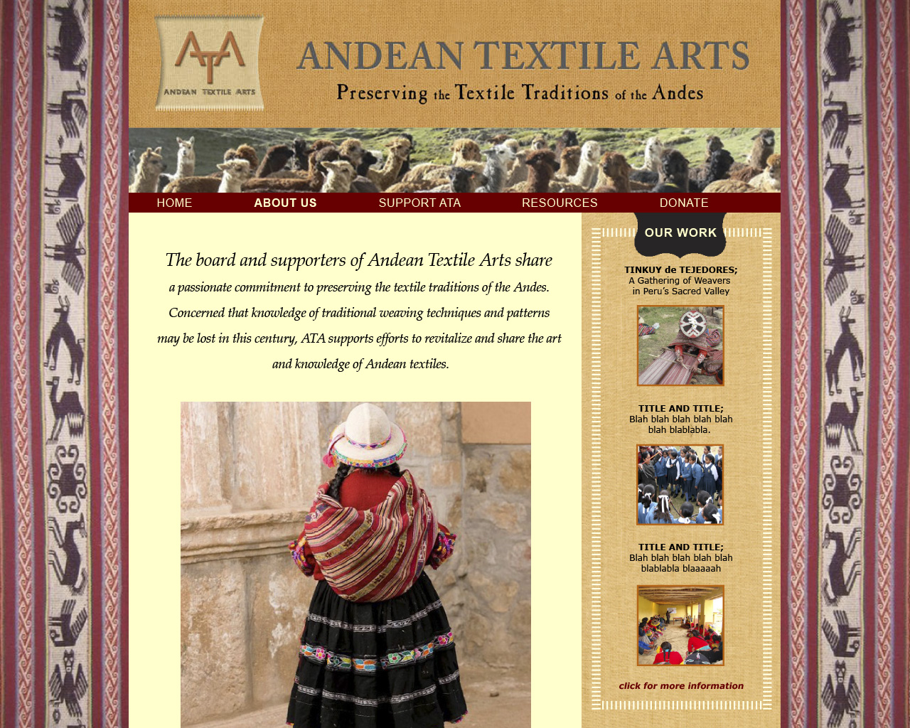  Web template for a non-profit organization working to preserve and revitalize Andean weaving traditions.&nbsp; 