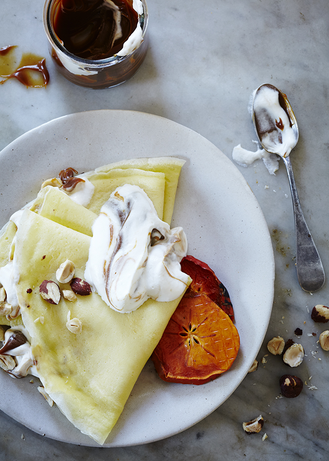 Sweet Crêpes with Dried Persimmon, Dulce de Leche, Hazelnuts and Cream ...