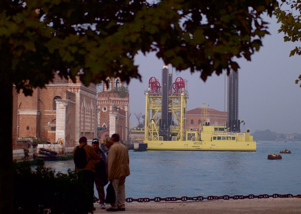 MOSE sea level rise barrier under construction, Venice