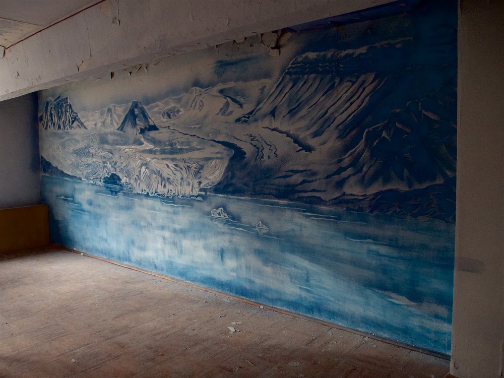 Painting of the (now receding) glacier near Pyramiden coal mine