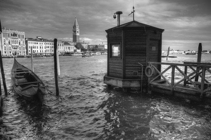 Tide gauge, Venice, during high tide flooding