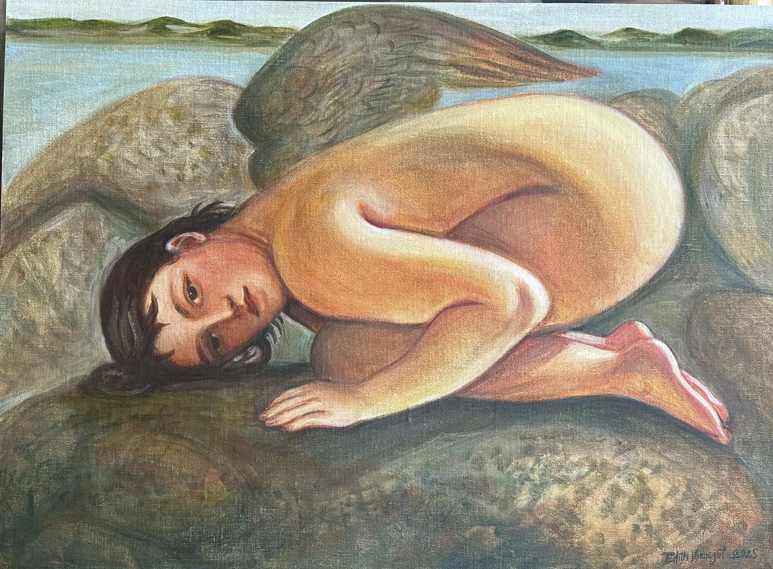 Angel waiting on rocks