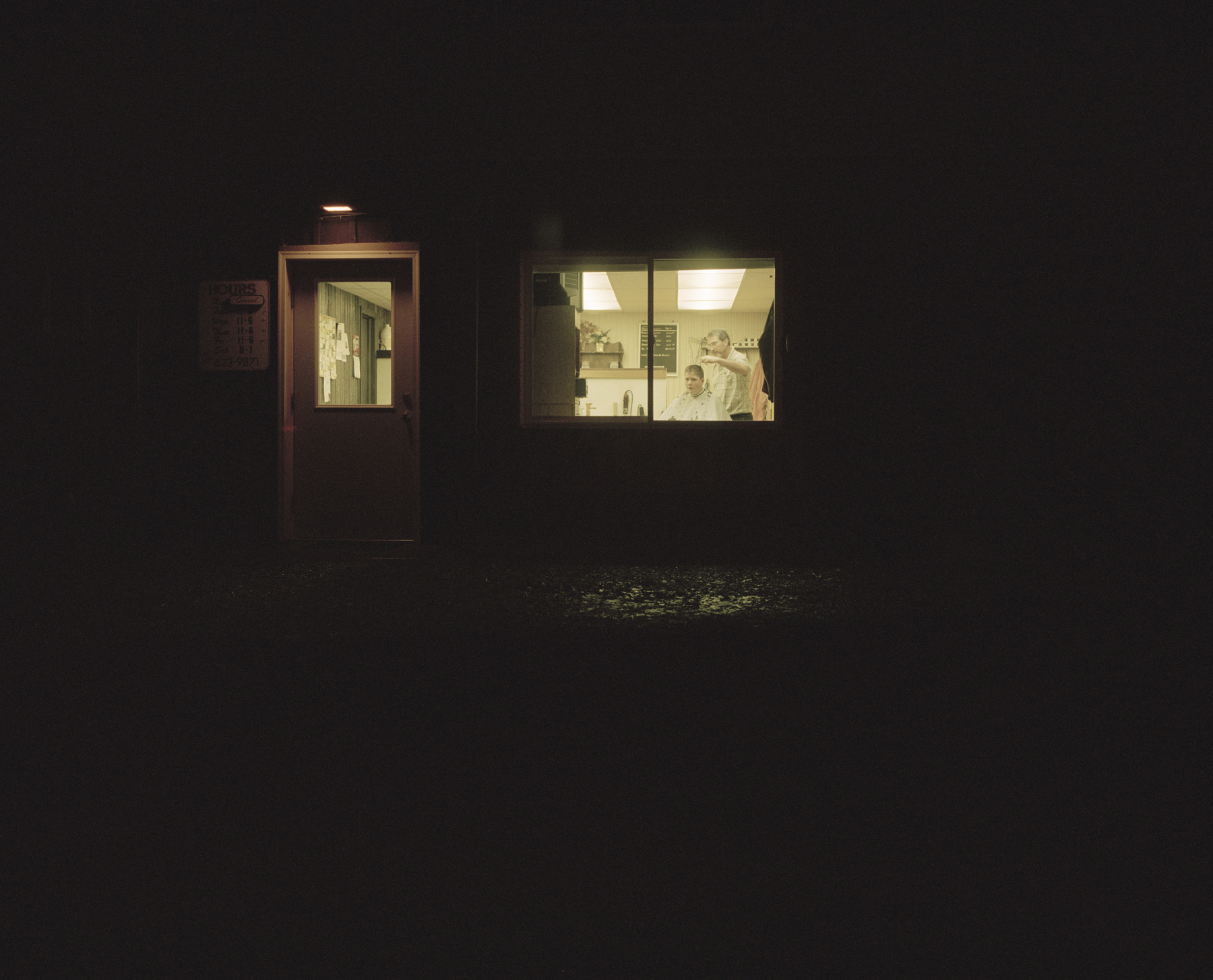    Barber Shop at Night, Constantia, NY.,    2007    Ink jet print, edition of 5 + 2AP    9.5 x 11.75 inches  