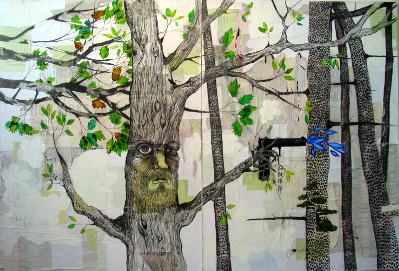 Matt Ernst The Forest of Blue Flame, 2006 Mixed media collage on canvas 75 x 110 inches