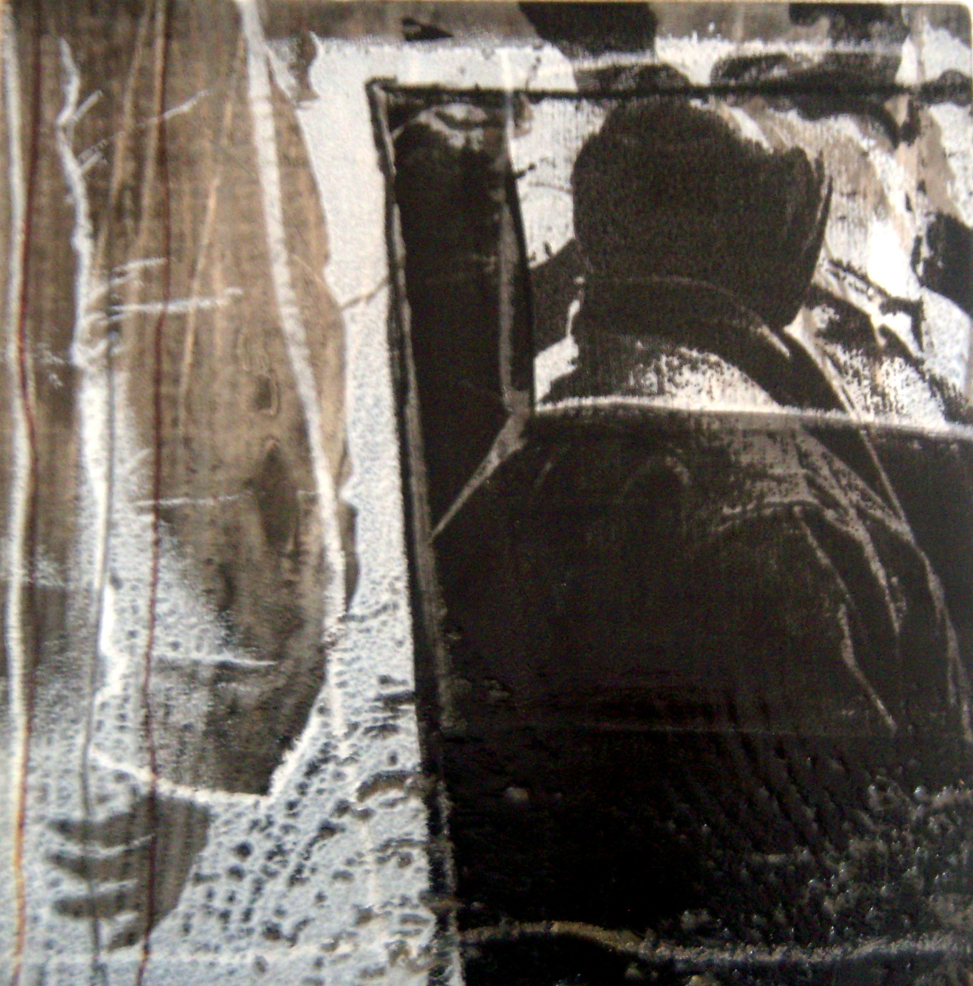 Marian Moratinos Untitled (from the Metropolis Project series,) 2004 Mixed media on wood 5.5 x 5.5 inches