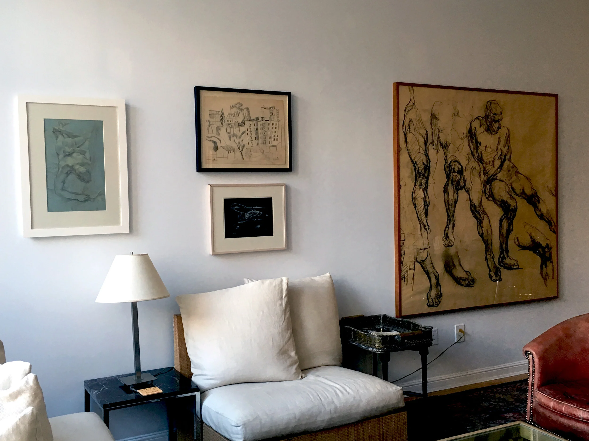 Paul Cadmus, Reclining Male Nude (ca. 1970); Jan Matulka, Buildings and Watertower in the Bronx (study) (ca. early 1920s); (below) Lee Bontecou, Untitled (1973); George Bridgman, Figure Studies II (ca. 1920)