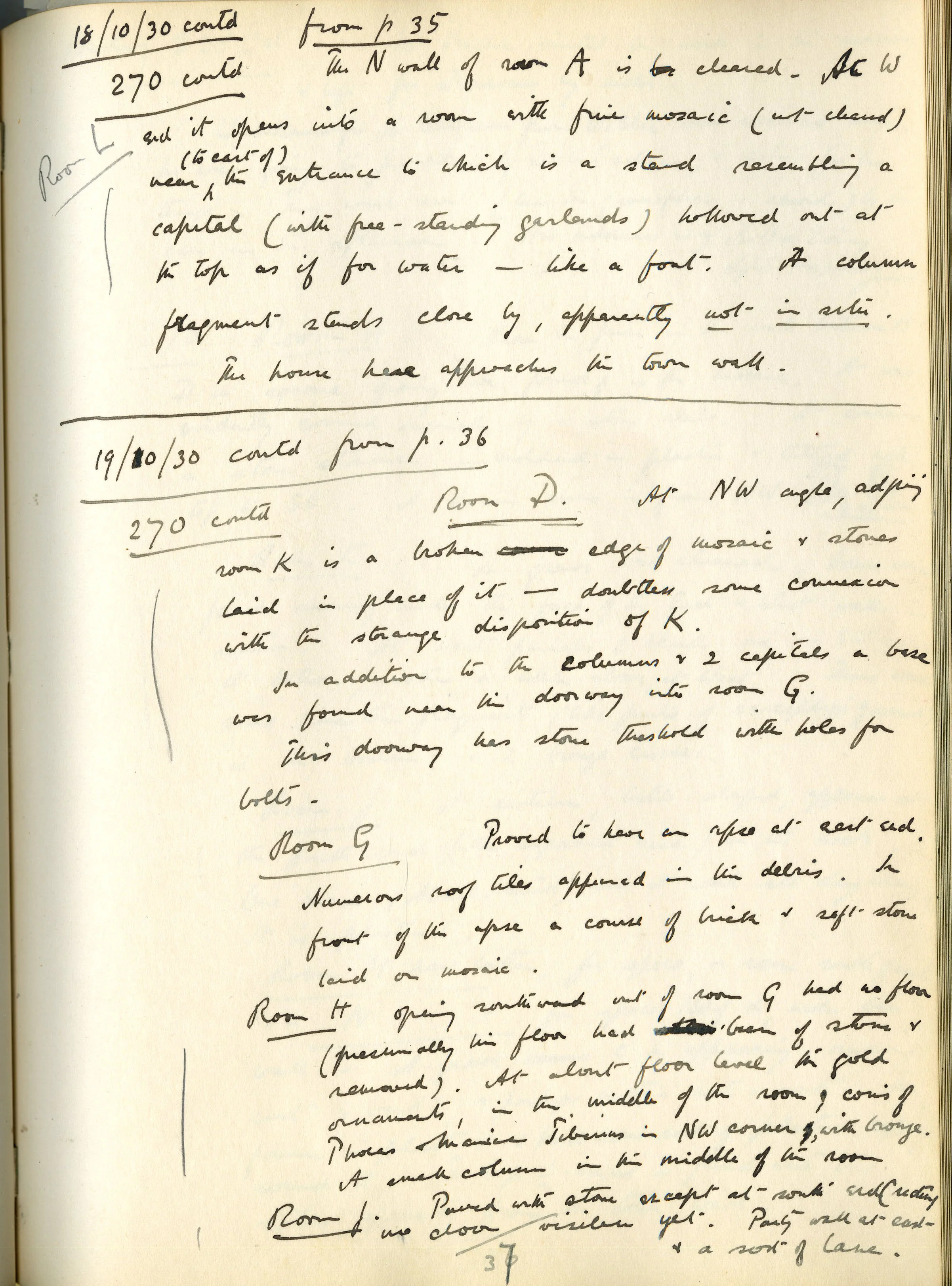 FitzGerald's Field Diary from October 19, 1930, the day the gold coin hoard was discovered in the Our Lady Monastery .