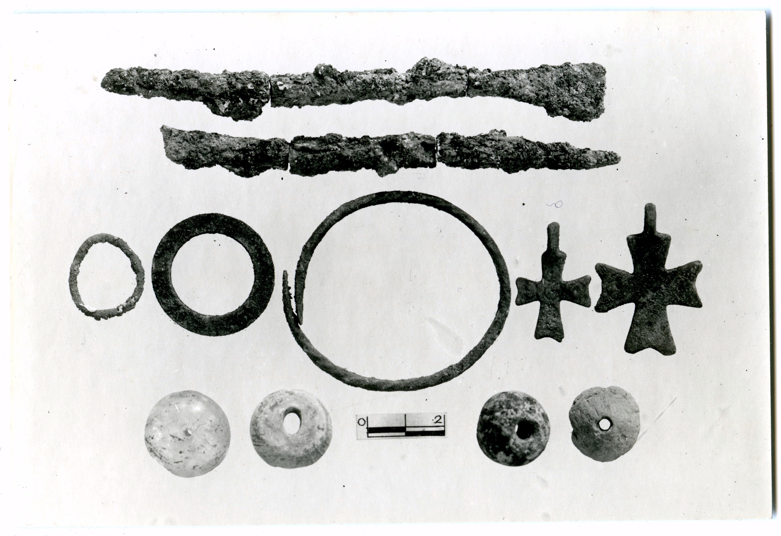 Photograph of small objects found in the Monastery burial.