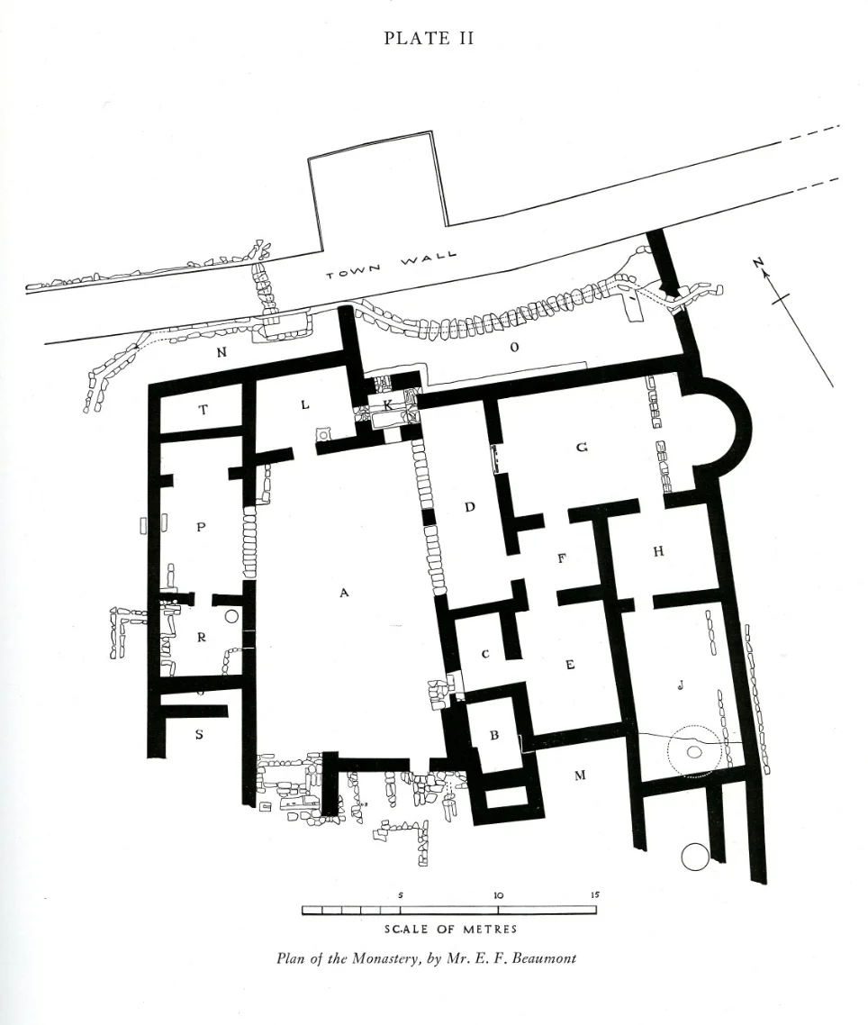CN 270 , This object was found in Room H along with other coins and jewelry of the Our Lady Monastery , Beth Shean, 1930. Plan from Fitzgerald, Gerald M. 1939. A Sixth Century Monastery at Beth-Shan , plate II.