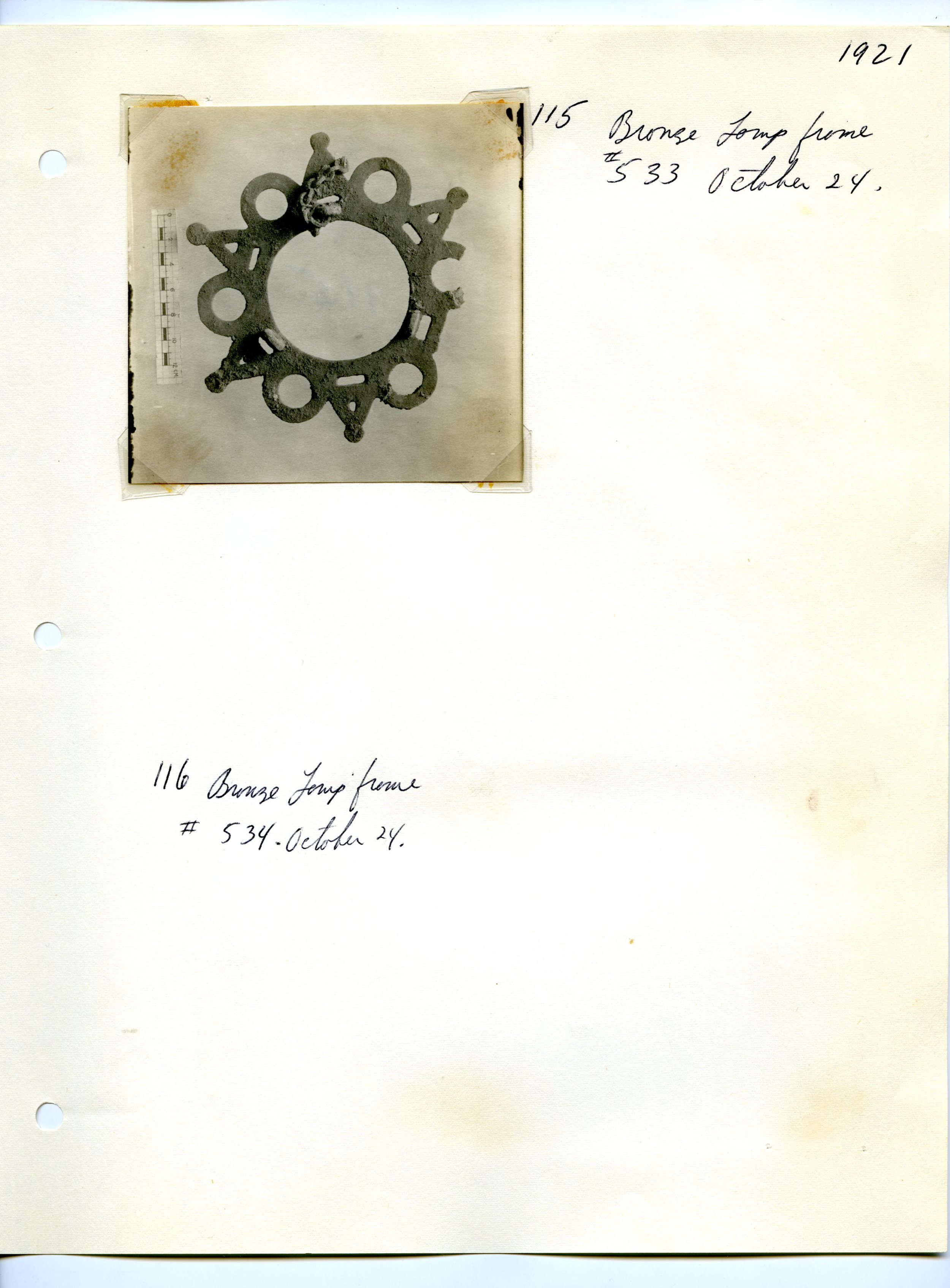 Excavation Notes and Photograph of a Polycandelon