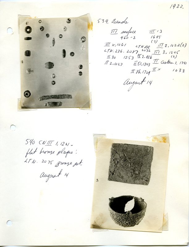 Excavation Notes and Photograph of a Censer