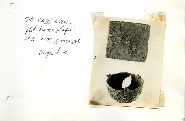 Excavation Notes and Photograph of a Censer