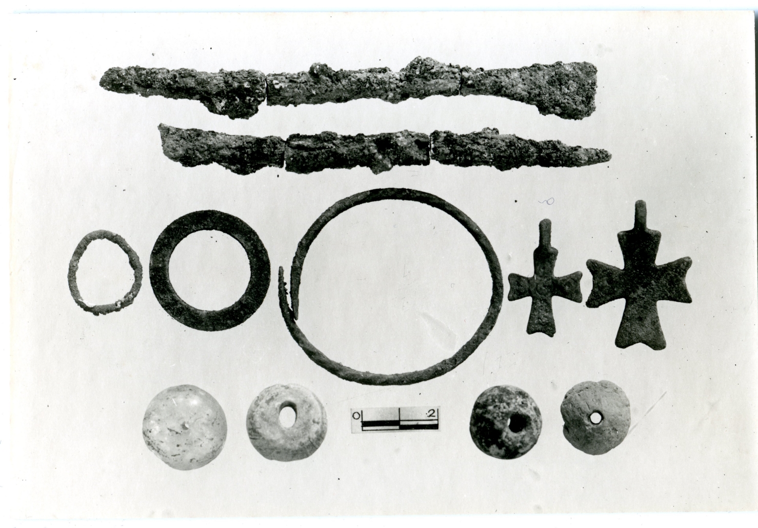 Finds, including beads, pendants and bracelets, from the burial in Room K of the Monastery.