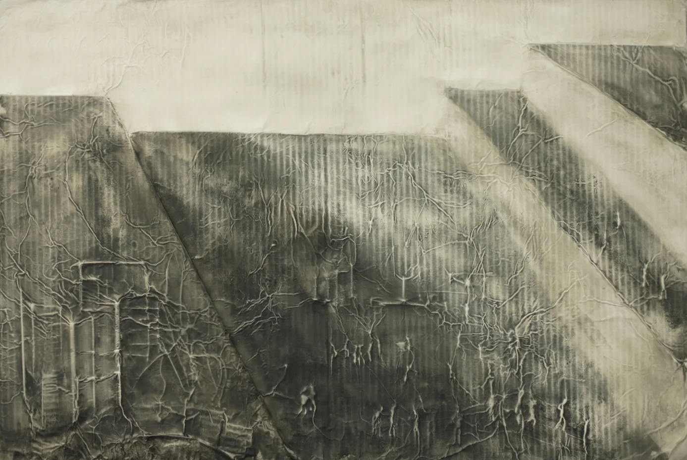   Workerschool, &nbsp;2015  Ink wash and enamel on aluminum and cardboard  24" x 40" 