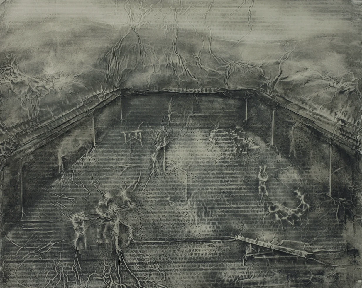   Monterey History Menu 2, &nbsp;2015  Ink wash and enamel on aluminum and cardboard  24" x 30" 