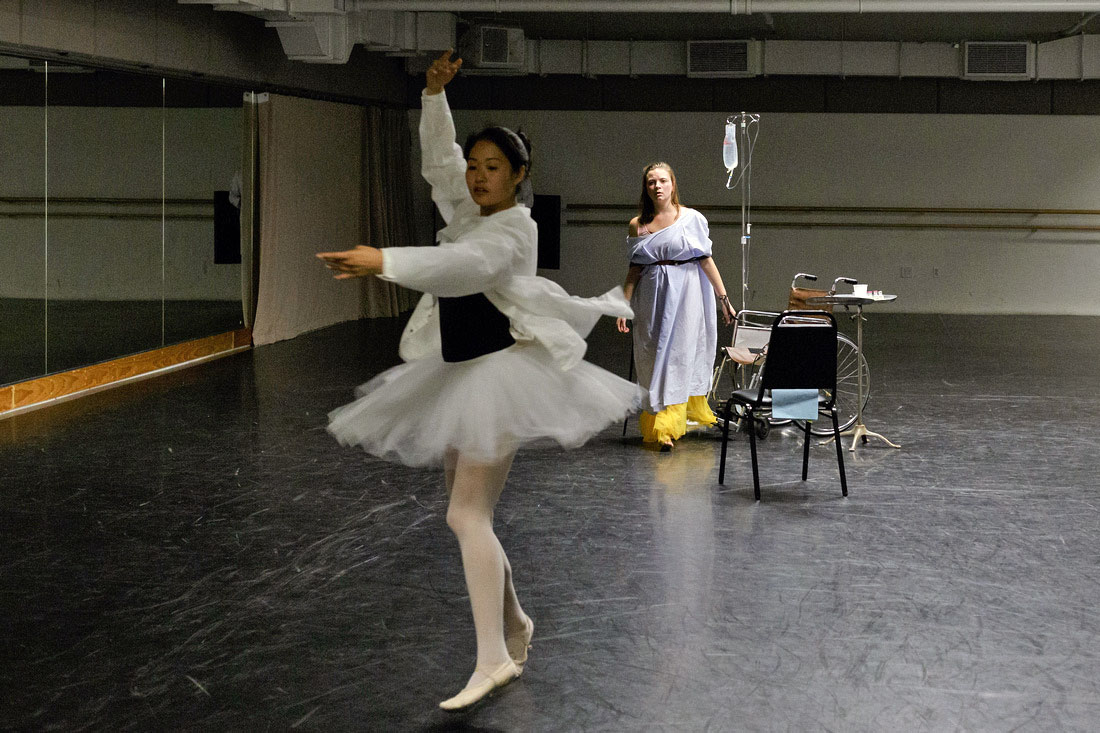 Ophelia (Jenny Grober) follows the flitting dream of the ballerina (Jenny Moon) she never got to be.