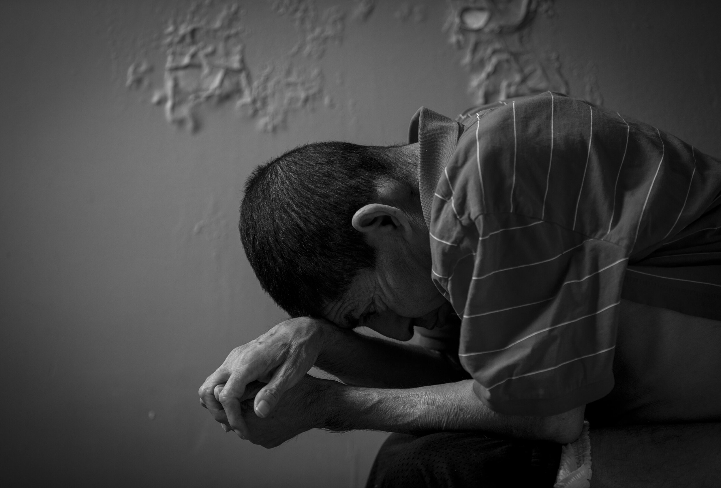  Guillermo, 53, waits for his daughter to help him after using the restroom on Saturday, June 29, 2019, in Houston, Texas. He needs help getting around as the cataracts, caused by diabetes, have left him blind and have led to stage two kidney failure