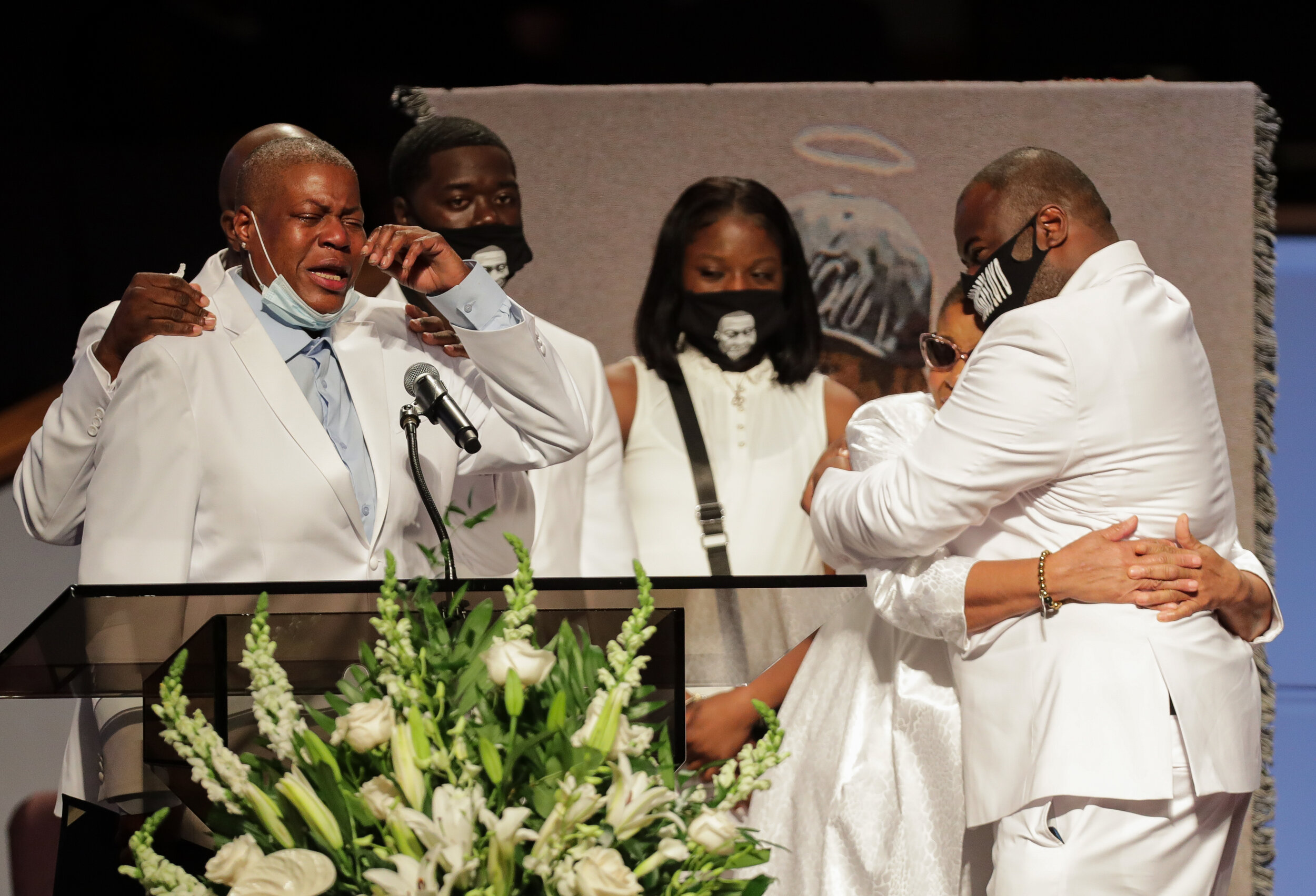  LaTonya Floyd, left, speaks during the funeral for her brother, George Floyd, at The Fountain of Praise church on Tuesday, June 9, 2020, in Houston, Texas. Floyd died while in custody of the Minneapolis Police Department, after officer Derek Chauvin
