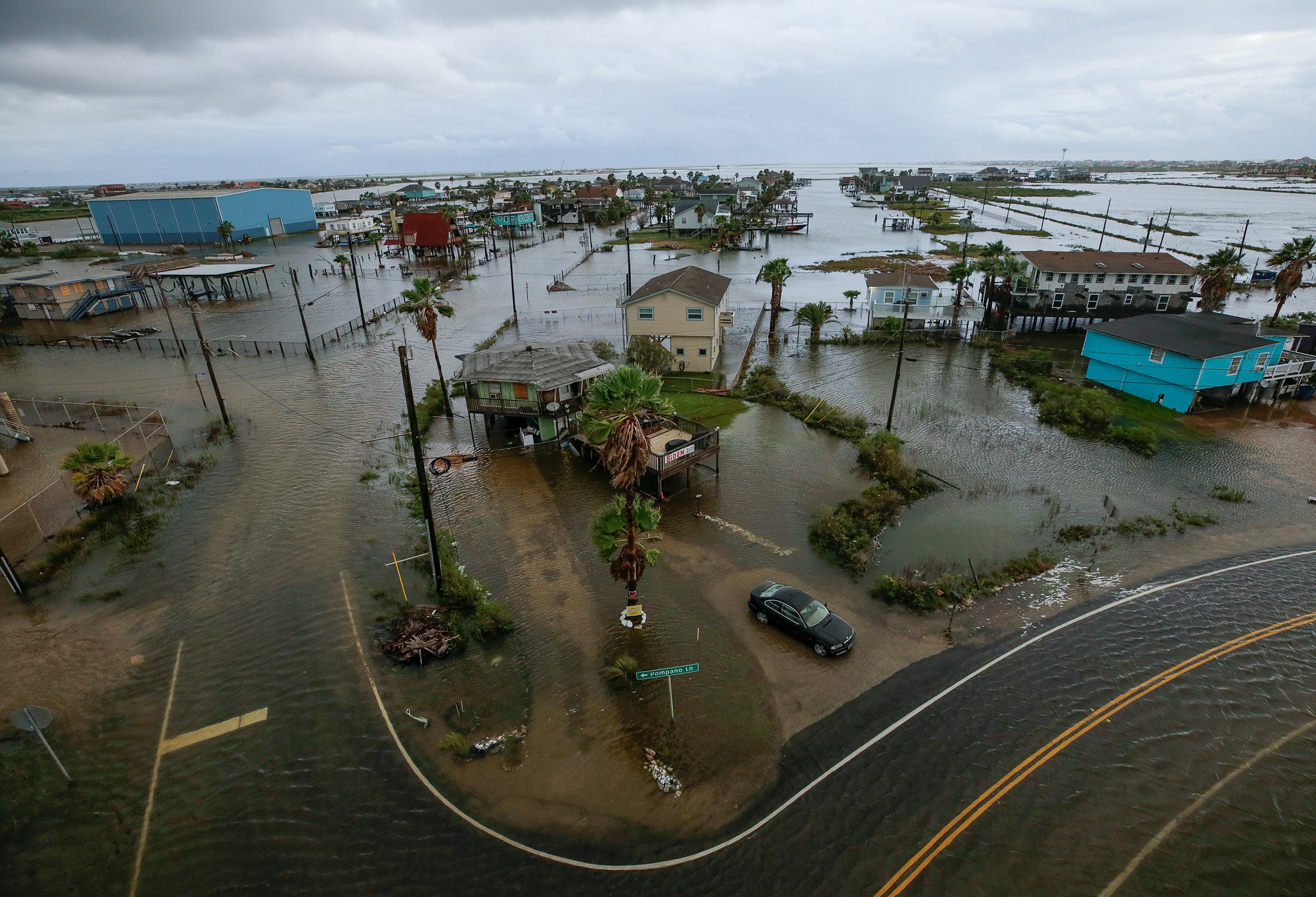  Roads remain flooded after Tropical Storm Beta made landfall overnight, on Tuesday, Sept. 22, 2020, in Surfside Beach, Texas. 