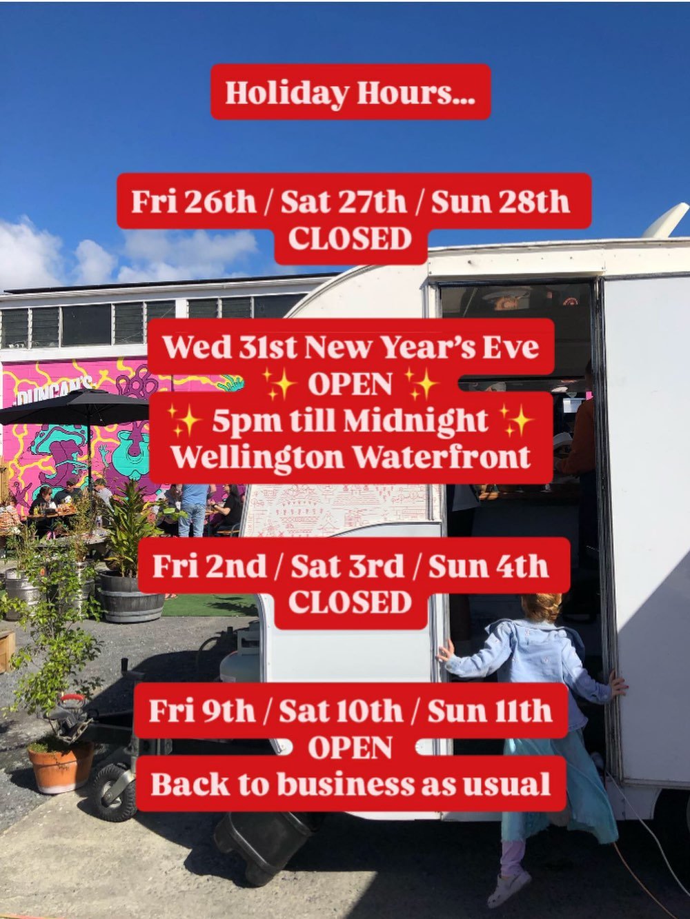 Thanks for such a wonderfully busy finish to our markets for the year! The poffertje iron&rsquo;s off and we&rsquo;ve clocked out for the next wee while. But we&rsquo;ll be back to serve up New Year&rsquo;s Eve treats on the Wellington waterfront.

✨