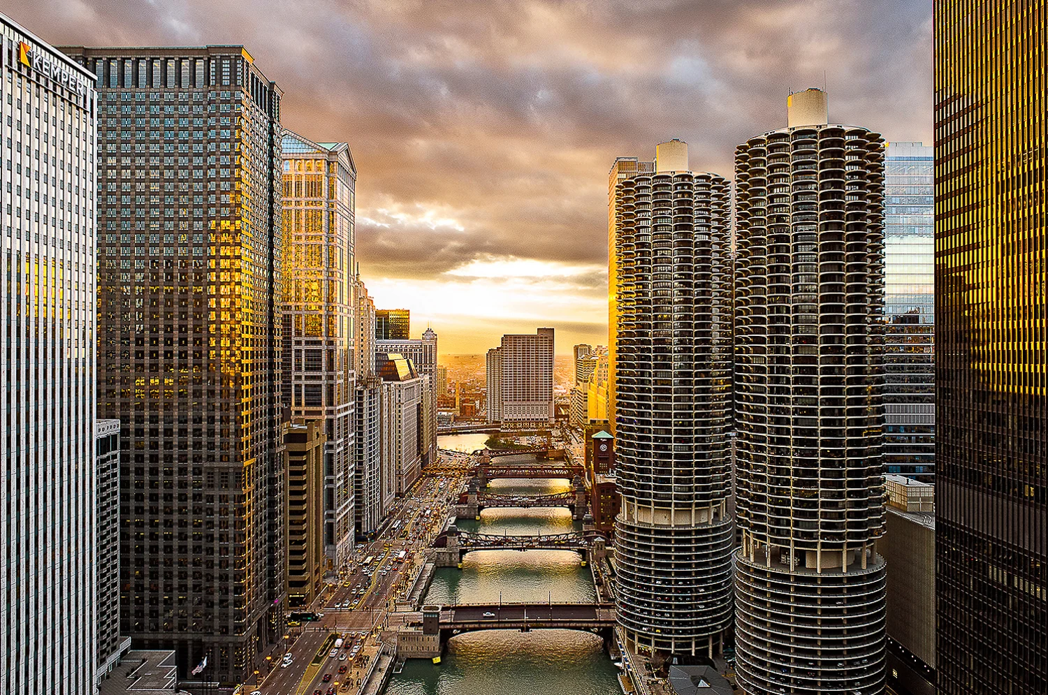 Image Title: Chicago River - Sunset Mat Sizes: 8x10, 11x14, 16x20 Float Mount Sizes: 12x18, 16x24, 20x30, 24x36, 28x42, 32x48, 36x54, 40x60
