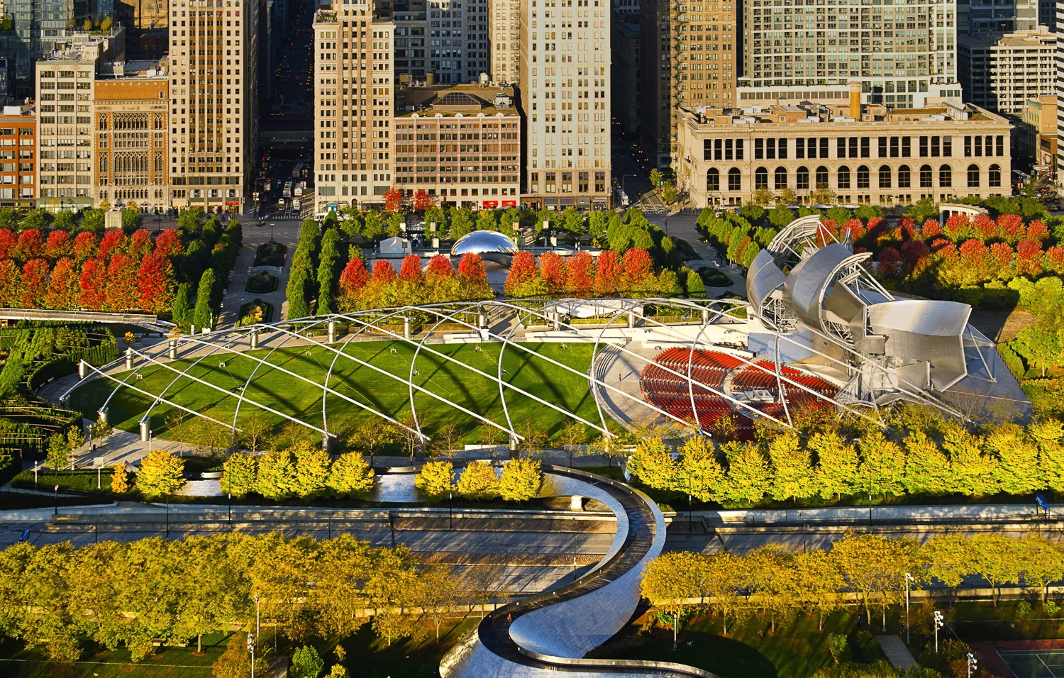 Image Title: Millennium Park Fall - Aerial Mat Sizes: 8x10, 11x14, 16x20 Float Mount Sizes: 12x18, 16x24, 20x30, 24x36, 28x42, 32x48, 36x54, 40x60
