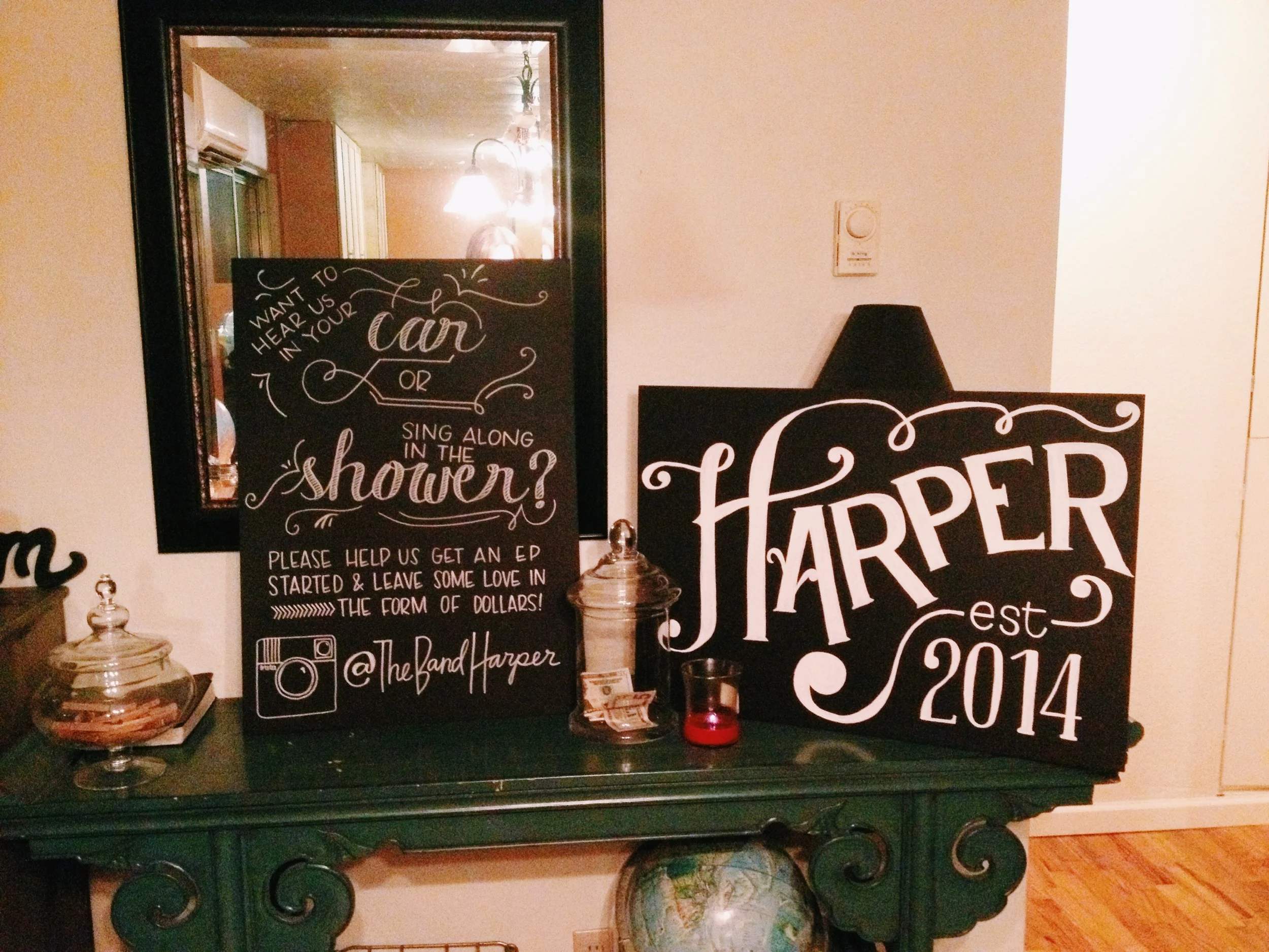 Our amazing friend Justine surprised us with these beautiful hand drawn signs for our house shows. 