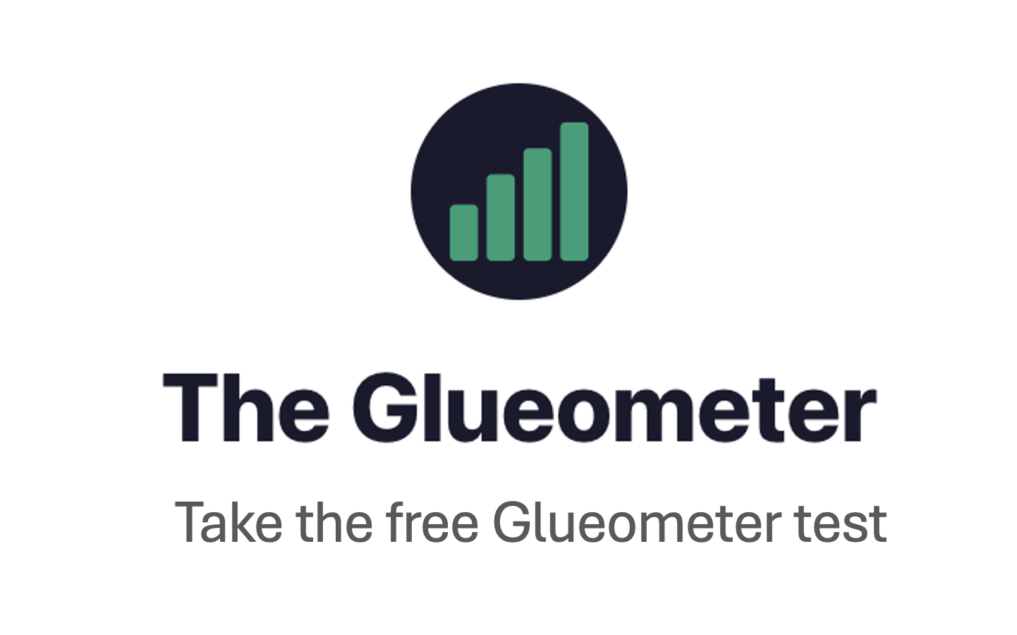 Logo of The Gluometer with a bar chart icon and text promoting a free Gluometer test.