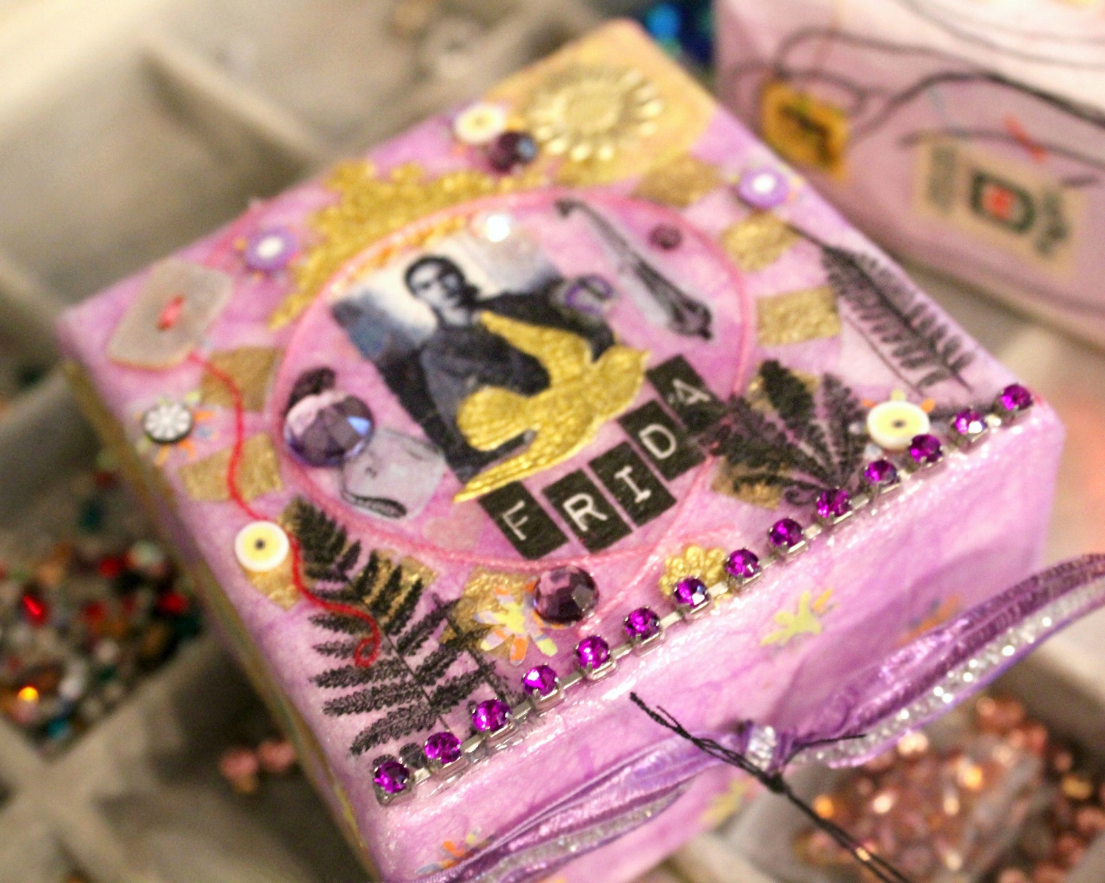 embellished mixed media Frida Khalo art by Caroline Daley