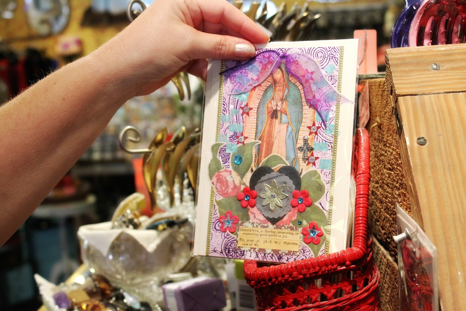 colorful mixed-media greeting card by Caroline Daley