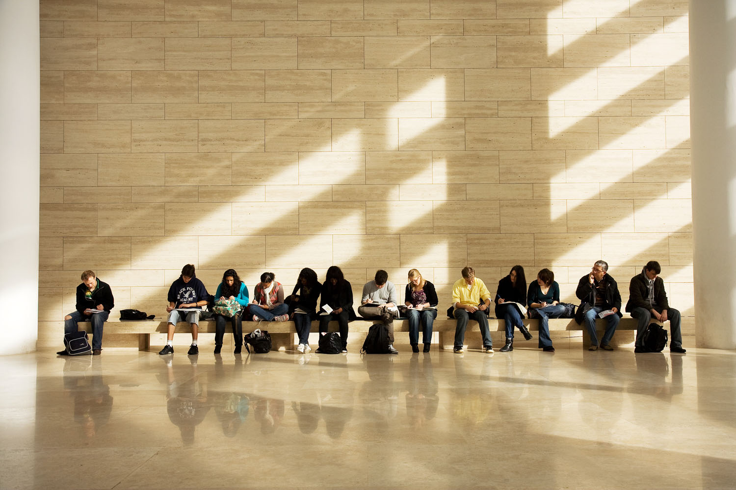 Students sketching in Ara Pacis - Rome, Italy