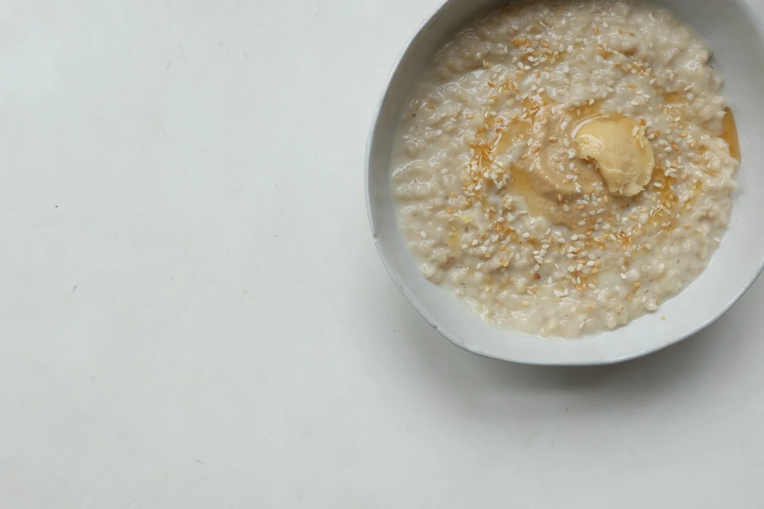 Double Oat Porridge with Sesame Oil, Sesame Seeds and White Miso