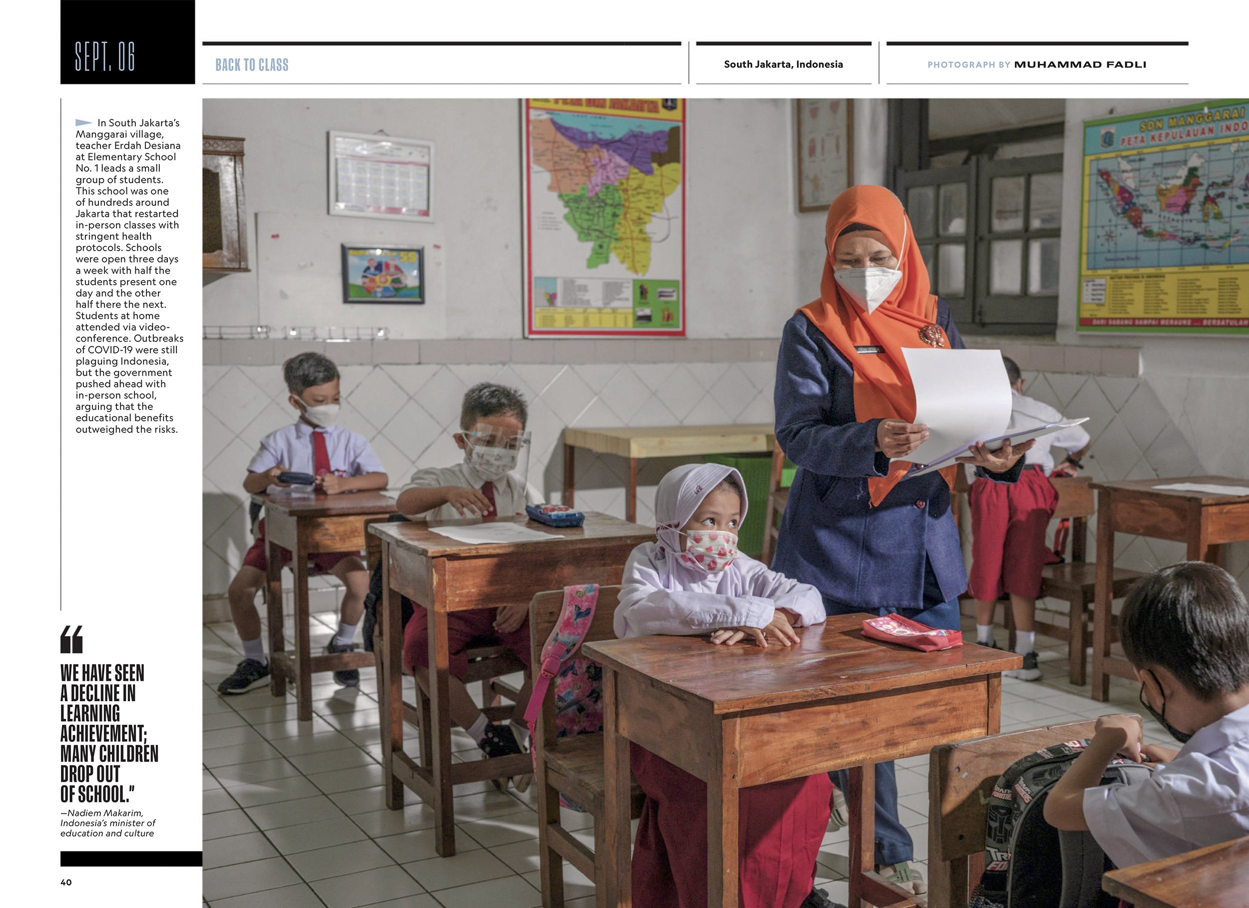  School reopening in Jakarta, National Geographic Magazine Year in Picture issue, January 2022 