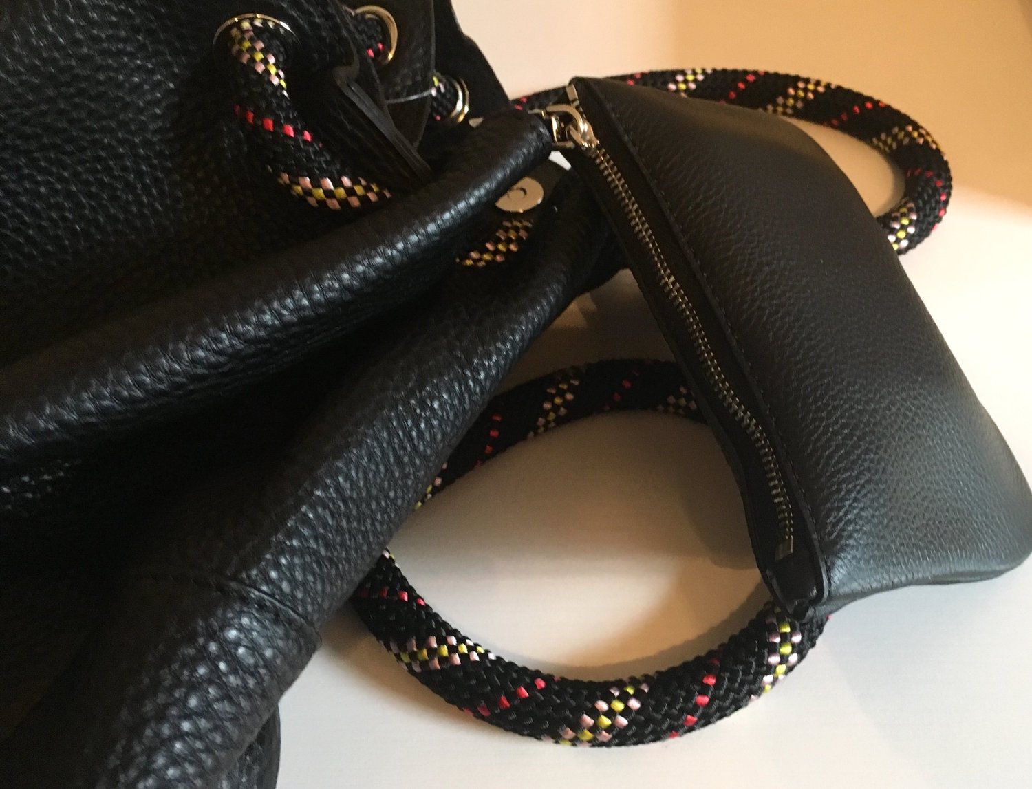 Rebecca Minkoff Black Leather Climbing Rope Backpack 