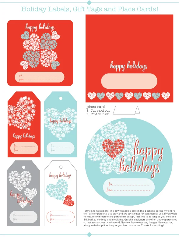 freebie: Holiday labels, gift tags and place cards