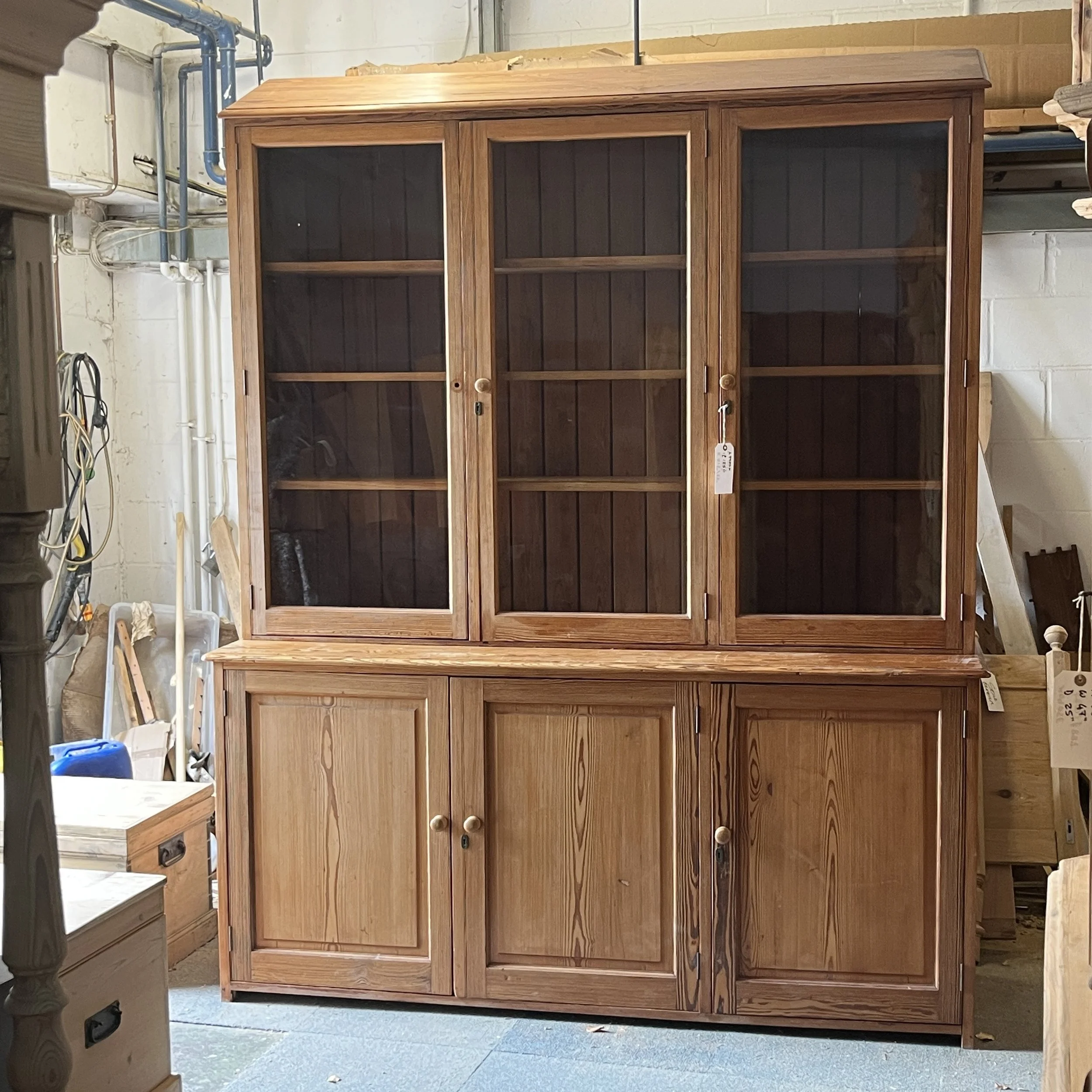 Large Glazed Pine Dresser Display Cabinet
