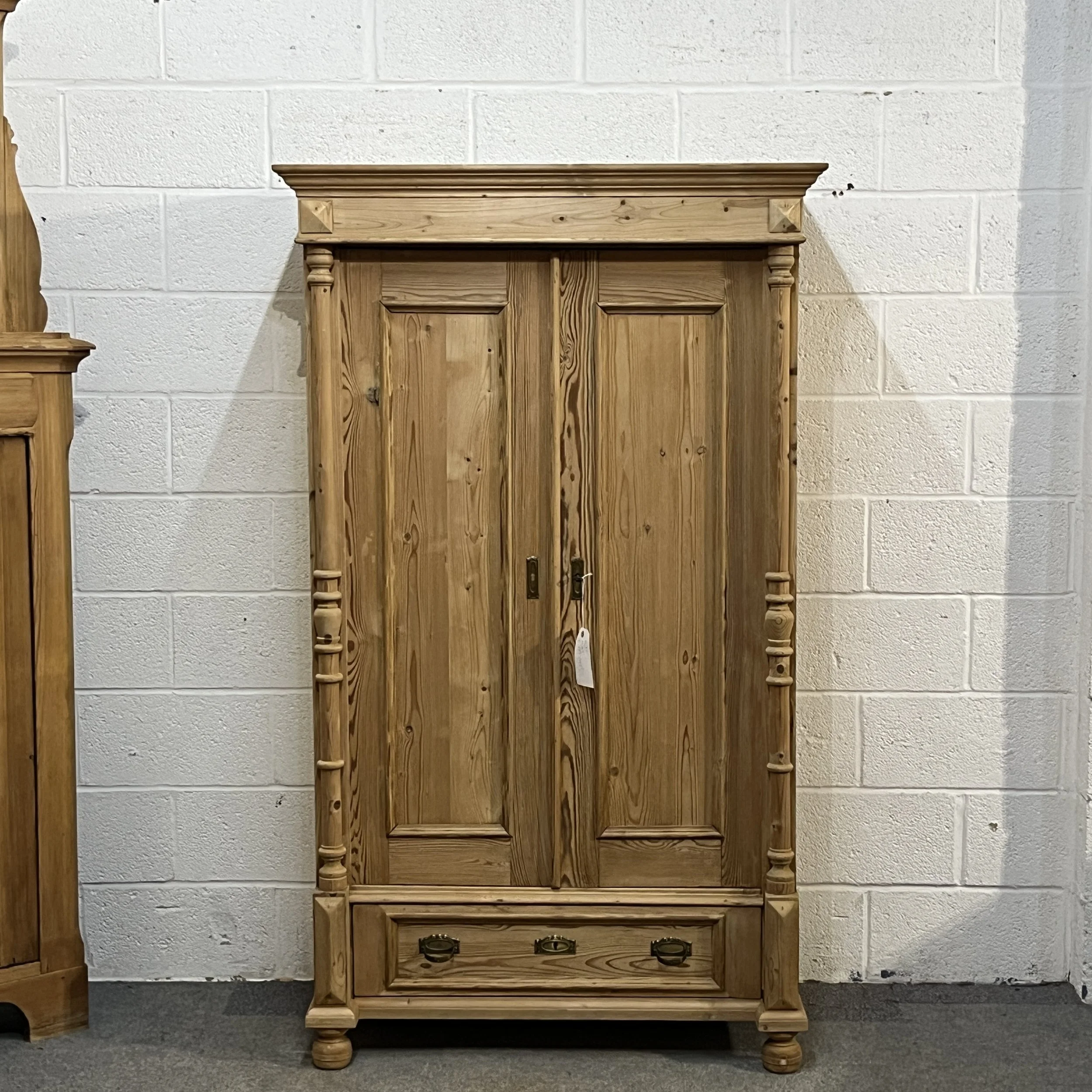 Large Antique Pine Cupboard (Childrens' Wardrobe) With Bottom Drawer